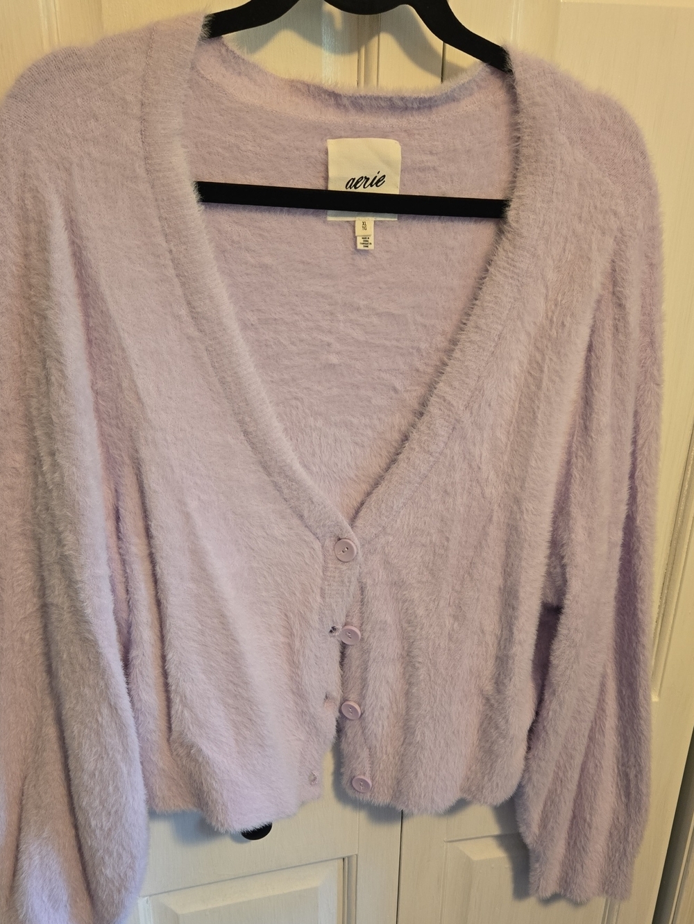 Aerie Lilac Fuzzy Button-Up V-Neck Cardigan Sweater